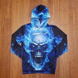 Unisex Sweaters 3D Printed Skull Pullover Long Sleeve Hooded Sweatshirt Tops- SM